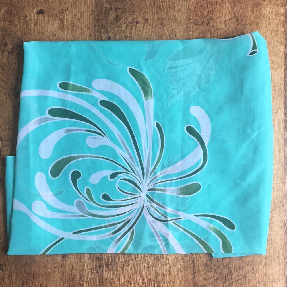 Teal floral silk scarf
